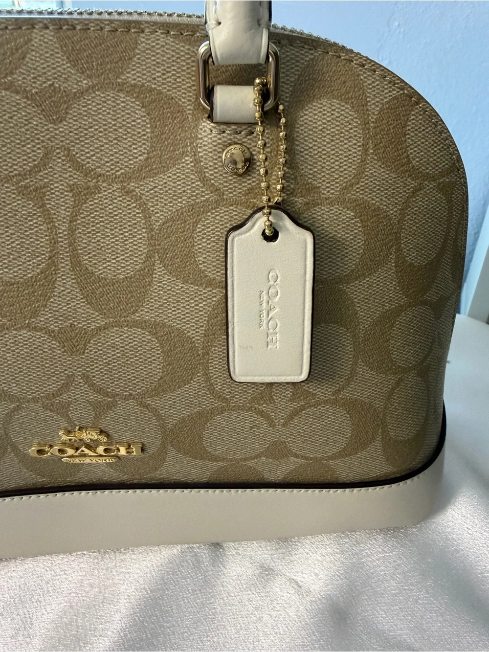 Coach Khaki Monogram Dome Satchel with Chalk Trim